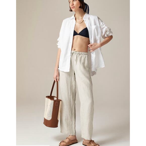J. Crew Soleil Linen Pants S NWT Flax Cream White CI939 J.Crew Travel Beach - Picture 1 of 5